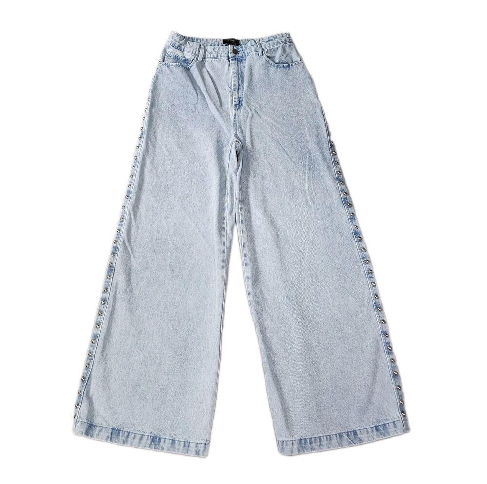 House Of Harlow 1960 Studded Jeans Wide Leg Baggy Light Wash Blue Denim Sz 10
